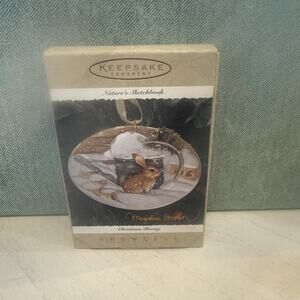 Vintage Hallmark Ornament Christmas Bunny Showcase Nature's Sketchbook 1996 NOS